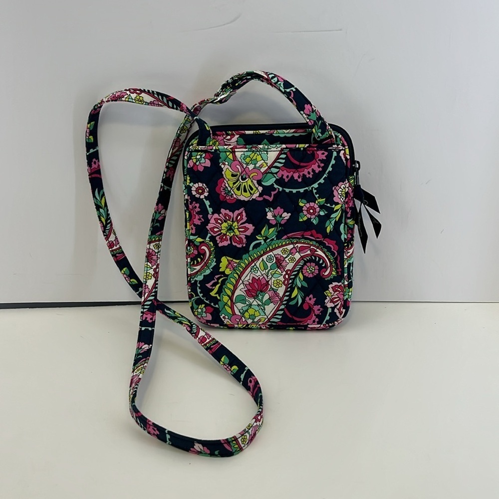 Vera Bradley Navy Blue & Pink Floral Crossbody Purse Wallet Organizer Bag - Picture 2 of 11